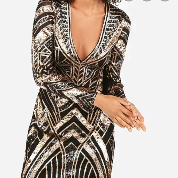 Express Geometric Sequin Mini Bodycon Dress NWT - Picture 2 of 8